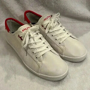 Náutica "Lanyard Perf” Shoes White Red Perforated Sneakers - 8.5